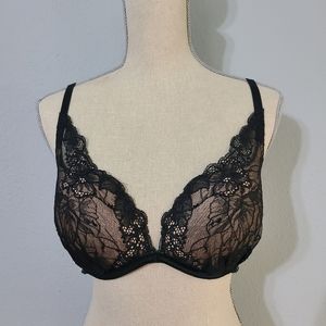 Victoria Secret Sexy Plunge Black‎ Lace Bra 36D